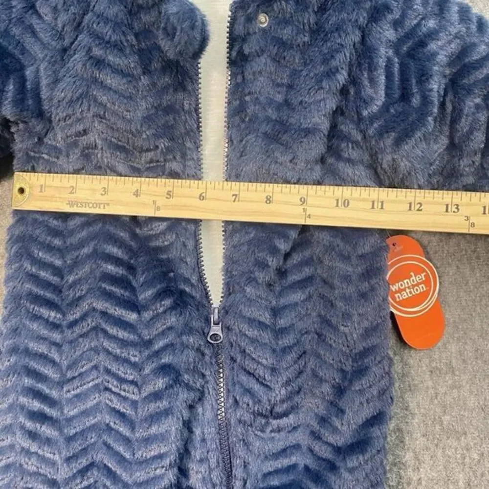 Wonder Nation 6-9 Baby‎ Teddy Fleece Pram with Hood Snowsuit Blue Hand Mittens